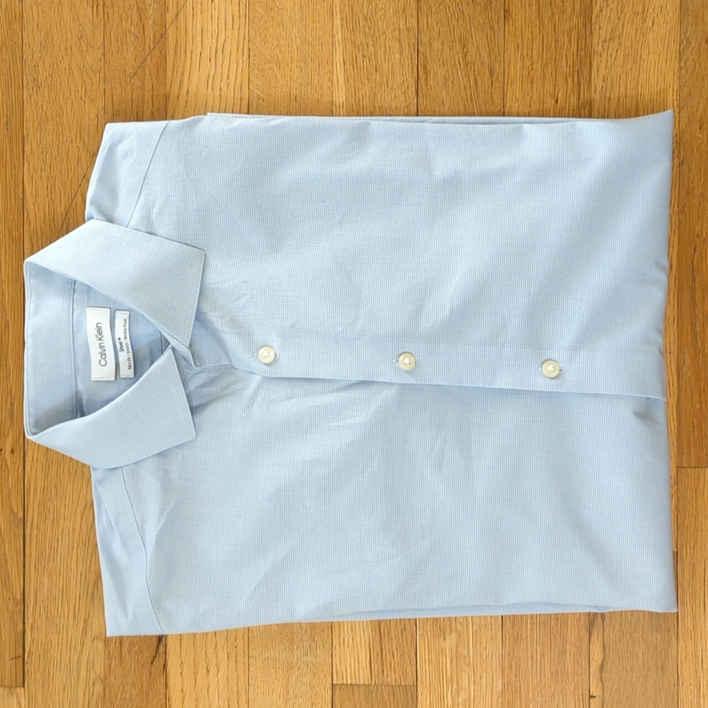 Calvin Klein Light Blue Steel+ Slim Fit Stretch Wrinkle Free Dress Shirt 15 1/2
